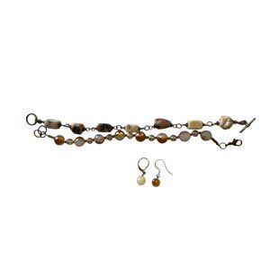 Set of Two Bracelets plus Earring Agate Marble & Faceted Beads